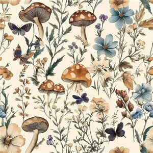 Mushroom Wallpaper Peel and Stick Vintage Floral Contact Paper 16.9" x 118.1"